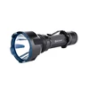 Black Olight powerful LED flashlight with large reflector and blue trim