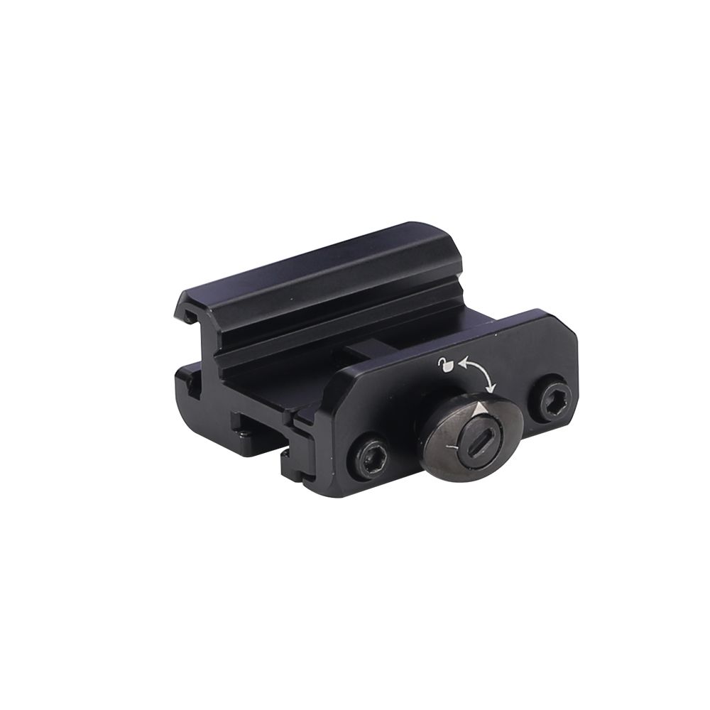 Black tactical Picatinny rail mount with quick-release locking mechanism for optics.