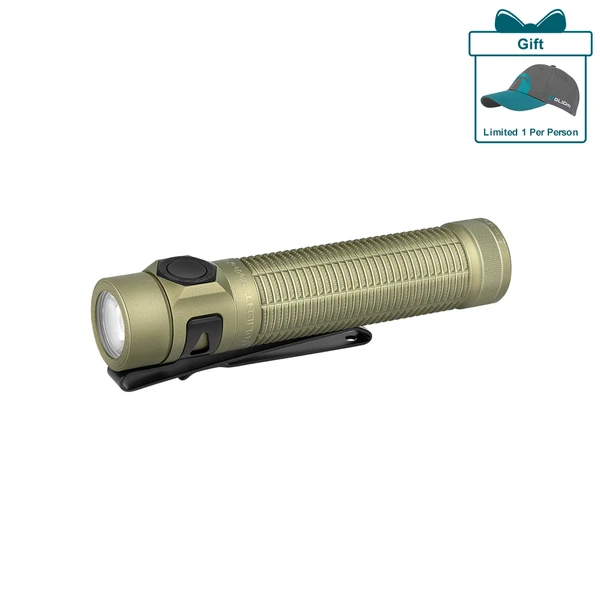 Olight Olive Green Baton 4 Pro Premium Edition Flashlight with Pocket Clip for Everyday Carry