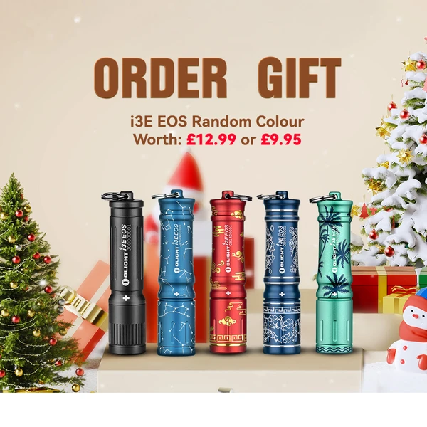 Olight assorted I3E EOS keychain flashlights, front view with unique patterns, for holiday gifts