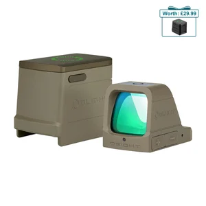 Olight Osight tan optic green dot sight and charging cover on white background