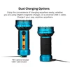 Blue Olight flashlight with dual charging options: magnetic charger and USB-C cable for convenient charging.