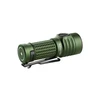 Green Olight Baton 3 Pro Max LED flashlight with a pocket clip, angled view
