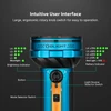 Blue Olight flashlight with intuitive controls, brightness, and battery indicators for easy operation.
