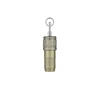 Compact tan metallic keychain flashlight with textured grip and keyring.