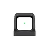 Black micro red dot sight with a green dot on a white screen