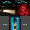Flashlight with side white light (200 lumens, 22 meters) for map reading and red light (400 lumens, 120 meters) for night hiking.