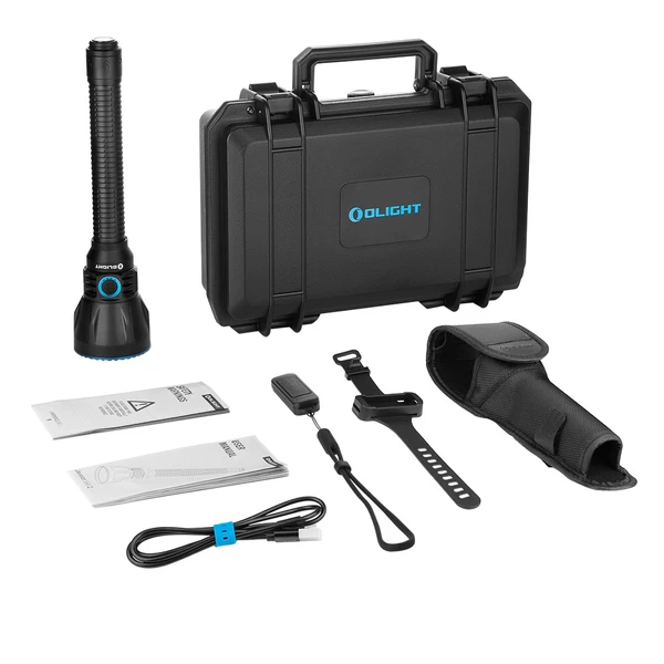 Olight Javelot Turbo 2 black flashlight kit with case and accessories for outdoor and long-range illumination