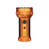 Orange Olight high performance flashlight with black textured grip and free green pocket light gift offer