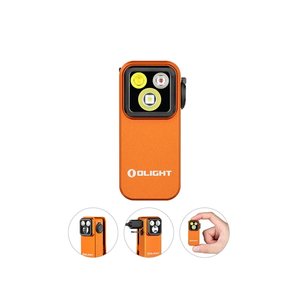 Olight Orange OCLIP PRO textured multi-LED work light front view for everyday carry and outdoor tasks.