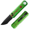Oknife green zombie splatter folding pocket knife with black tanto blade and built in LED flashlight
