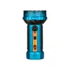 Olight Marauder Mini powerful rechargeable flashlight in blue and orange with rotary knob switch on white background