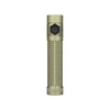 Olight Khaki Baton 4 Pro Premium Edition Flashlight Front View with Black Button and Textured Body for Everyday Carry