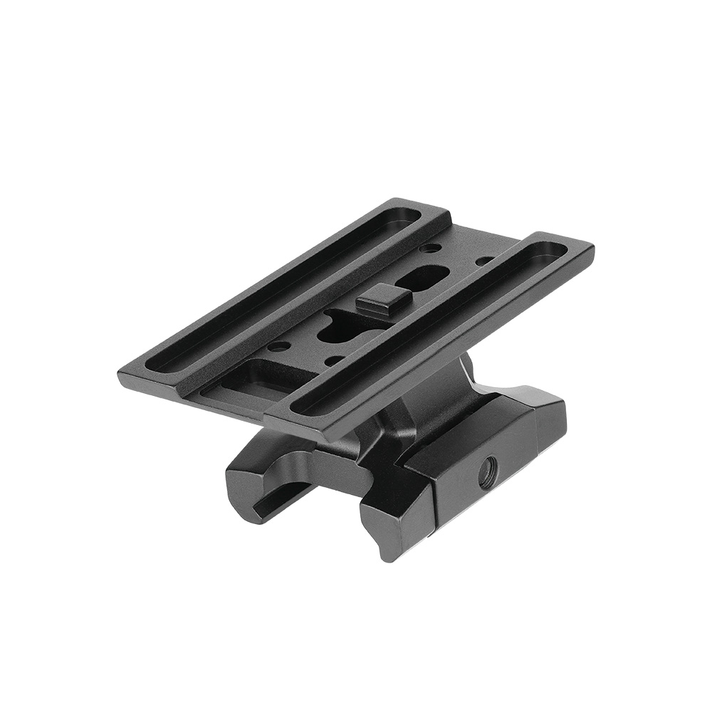 Black rifle scope optic mount adapter on white background