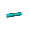 Olight i3E EOS blue keychain flashlight with textured grip and metallic finish on white background