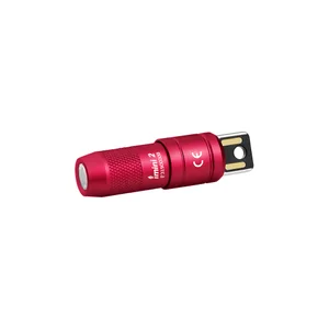 Olight Red Imini 2 Flashlight Front View on a Red Heart Background, Magnetic USB Charging EDC Flashlight for Gifts