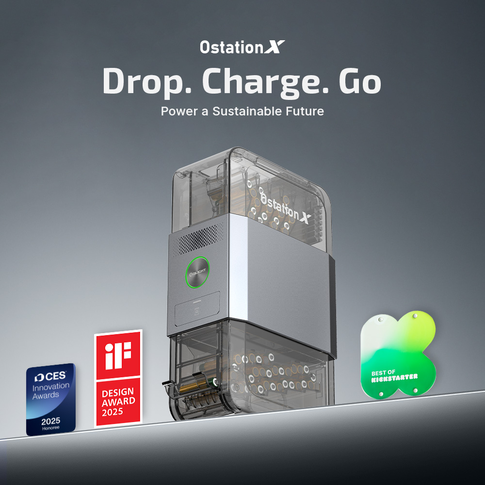 Olight Gray Ostation X AA and AAA Smart Battery Charger with Award Logos for Sustainable Home Power Management