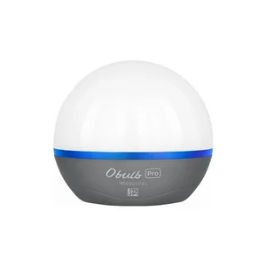 Olight Obulb Pro spherical grey and white LED lantern with blue trim isolated on white background