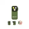 Olight Green Oclip Pro LED light and red light with clip attached to shirt for hands-free illumination