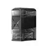 Ostation transparent desktop PC case, black and clear plastic, modular design, modern computer hardware, gaming PC build.