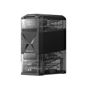 Ostation transparent desktop PC case, black and clear plastic, modular design, modern computer hardware, gaming PC build.