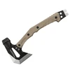 Tactical mercenaries axe with tan textured handle and pry bar end on white background