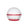 Olight transparent sphere with red base and Olight logo, snowflakes inside, on white background