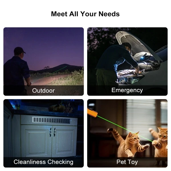 Versatile laser pointer for outdoor use, emergency car repairs, cleanliness checks, and a fun pet toy.