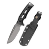 HX Outdoors DC53 steel tactical fixed blade knife with textured black handle and matching Kydex sheath.