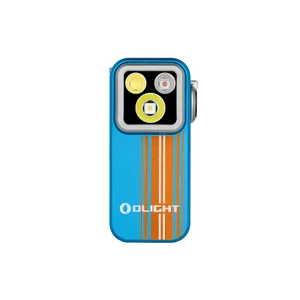 Olight Blue and Orange OCLIP PRO Front View with Multi-LEDs and Striped Design for Everyday Carry and Task Lighting