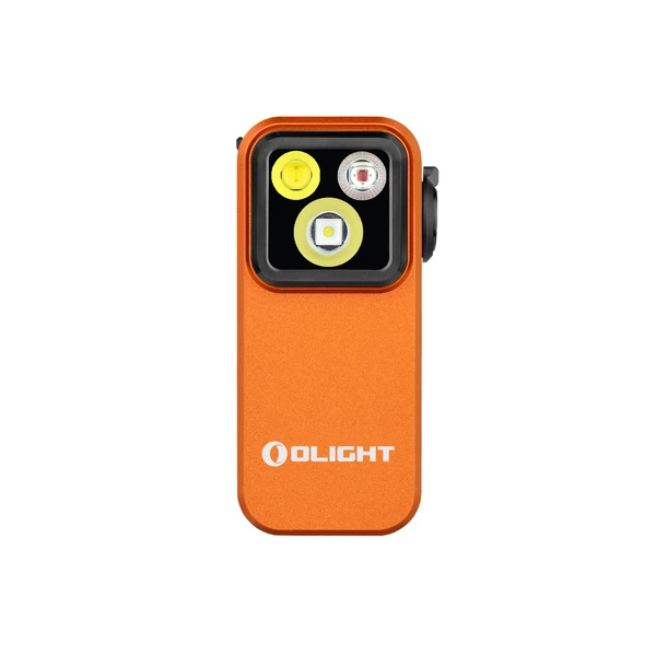 Olight Orange OCLIP PRO textured multi-LED work light front view for everyday carry and outdoor tasks.