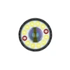 Round flashlight head with a central lens, surrounded by 12 yellow LED lights and 2 red LED lights