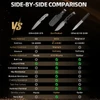 Side-by-side comparison chart of DC53 full tang survival knife features versus competitor tactical knives