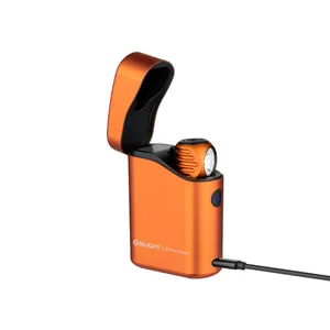 Olight Orange Perun 3 Mini Headlamp Charging inside Baton 4 Premium Wireless Charger Case with Type-C Cable for EDC Use