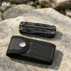 Black HX Outdoors multi-tool and its black nylon sheath with snap closure on a grey rock.
