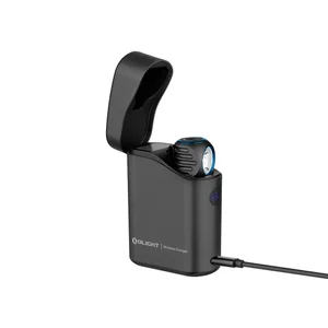 Olight Black Perun 3 Mini Headlamp Charging in Baton 4 Premium Wireless Charger Case with USB-C Cable for Portable Power