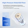 flextail micro turbocharging shower head with 0.52N spray pressure, compared to 0.24N of other models