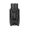 Black tactical weapon light, front view. Features rail attachment, mode selector with arrows, and 'PULL OPEN' latch.