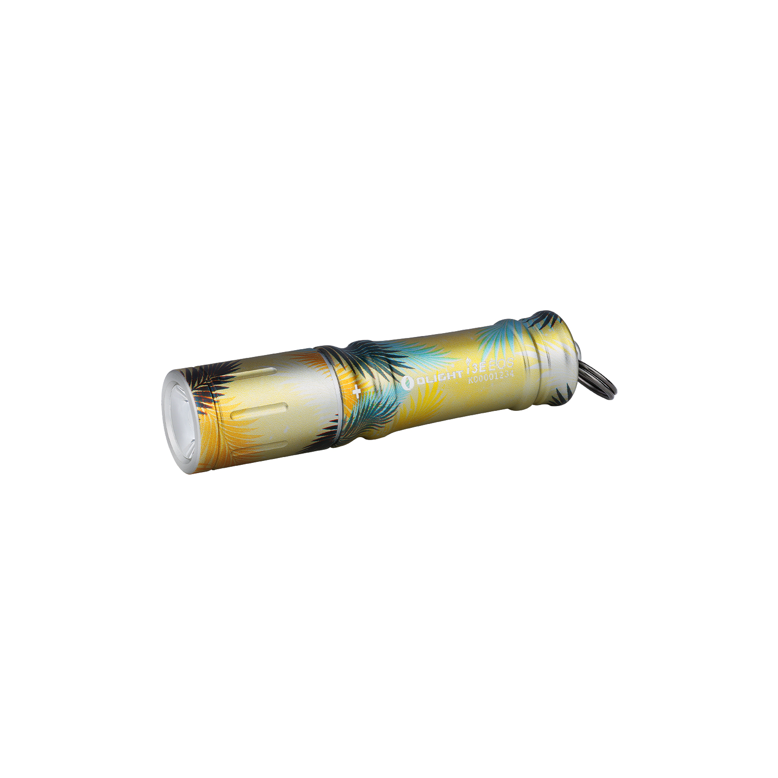 Olight Palm Leaf Pattern I3E EOS Keychain Flashlight Side View with Split Ring for Everyday Carry and Emergency Use