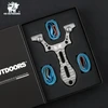 HX Outdoors metal tactical slingshot kit in a black gift box with three blue flat rubber bands
