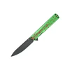 Green and red blood splatter patterned OTF knife with a black blade.