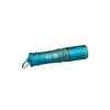 Compact blue and gold EDC keychain flashlight with textured grip isolated on white background