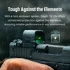 Olight Osight SE Red Dot Sight on a pistol, close-up with rain droplets, showing IPX7 waterproof.