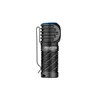 Olight Black Perun 3 Mini Headlamp Side View with Blue Button and Pocket Clip for Everyday Carry