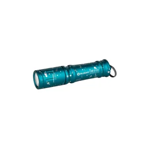 Olight I3E EOS Teal flashlight with starry night pattern and keyring for everyday carry and illumination.