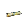 Olight i3E EOS compact keychain flashlight featuring a tropical palm tree leaf pattern on a yellow and silver body