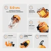 Orange portable air pump, 5.0kPa pressure, 500 L/min airflow, 25-60 min battery, 6 nozzles, 3-stage light