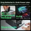 Automatic battery charger and organizer for AA/AAA batteries, no alignment needed.