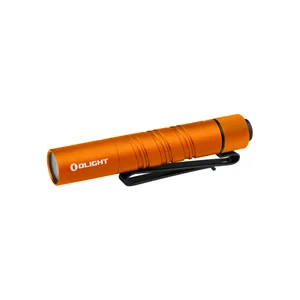 Olight Orange I3T 2 Flashlight Side View with Pocket Clip for Everyday Carry and Outdoor Use