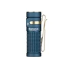 Olight Blue Baton 4 Premium Edition Front View with Gold Pocket Clip and Textured Body for Everyday Carry